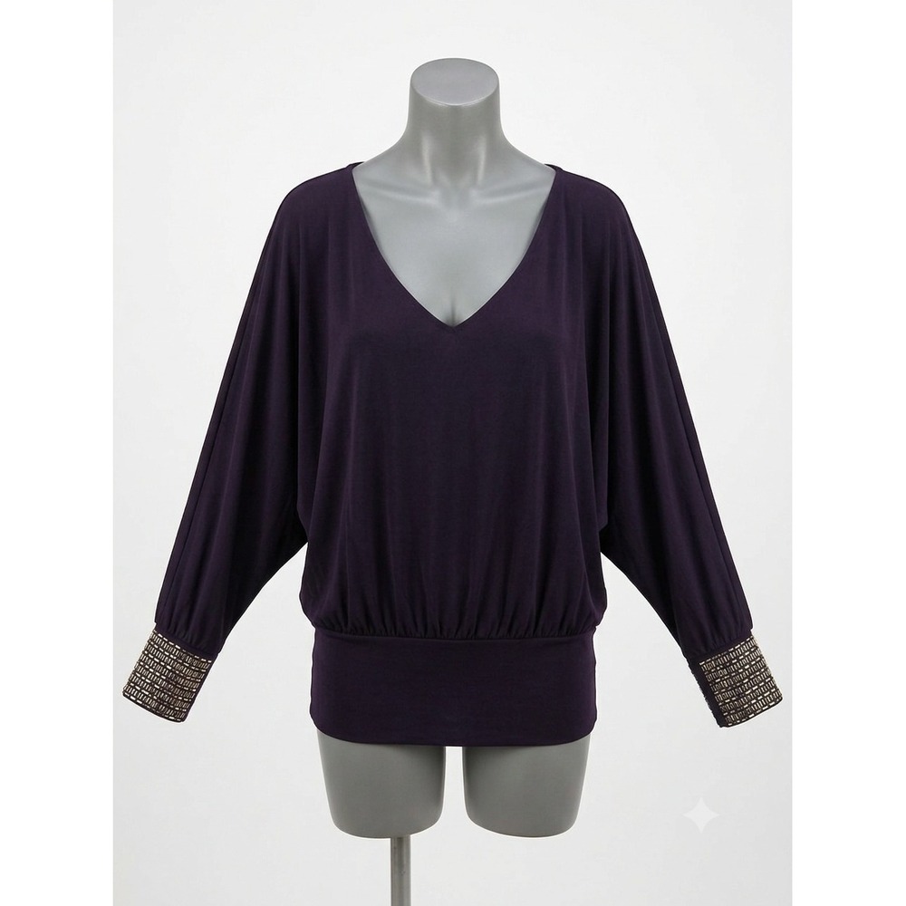 Vintage Y2K Moda International Victorias Secret  Batwing Studded Top Purple L‎